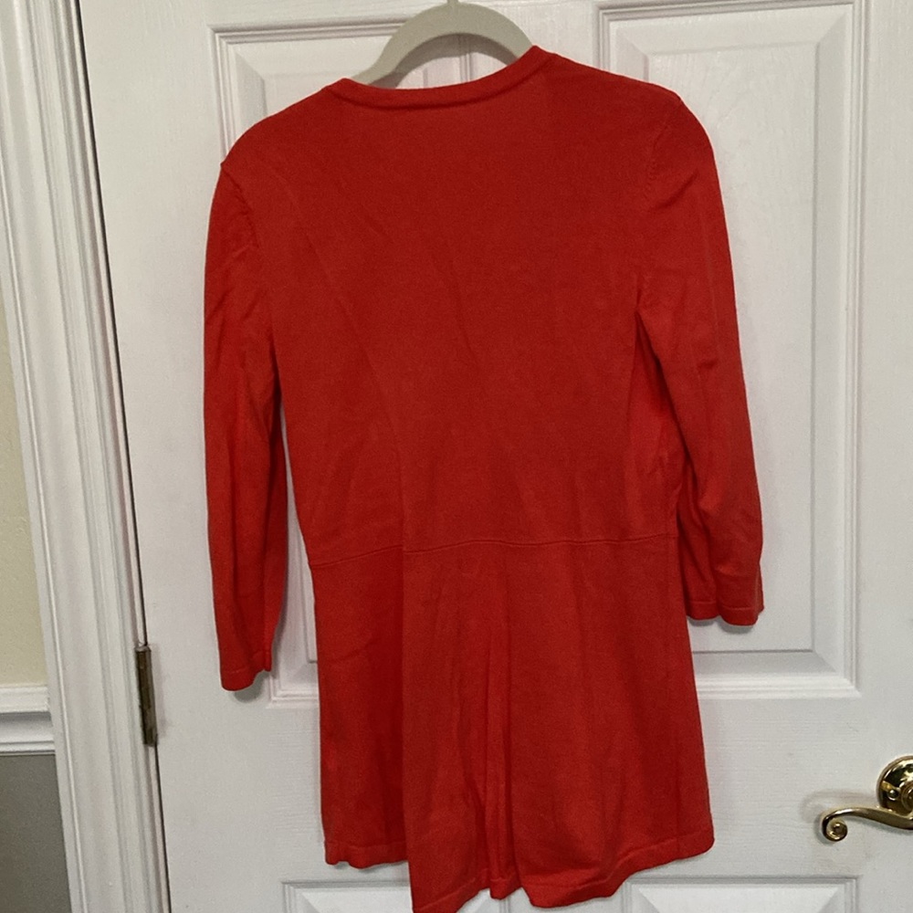 2 Isaac Mizrahi Sweaters - Coral Peplum, Coral Tie Dye Shrug Cardigan - Picture 9 of 16